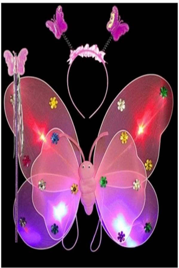 3 Pcs Led Flashing Light Up Fairy Butterfly Wings Wand Headband Costume Dress-Up Toy - Image 3