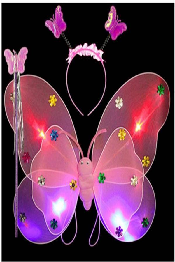 3 Pcs Led Flashing Light Up Fairy Butterfly Wings Wand Headband Costume Dress-Up Toy - Image 2