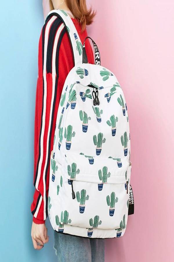 Cactus Printed Backpack White/Green/Blue - Image 2