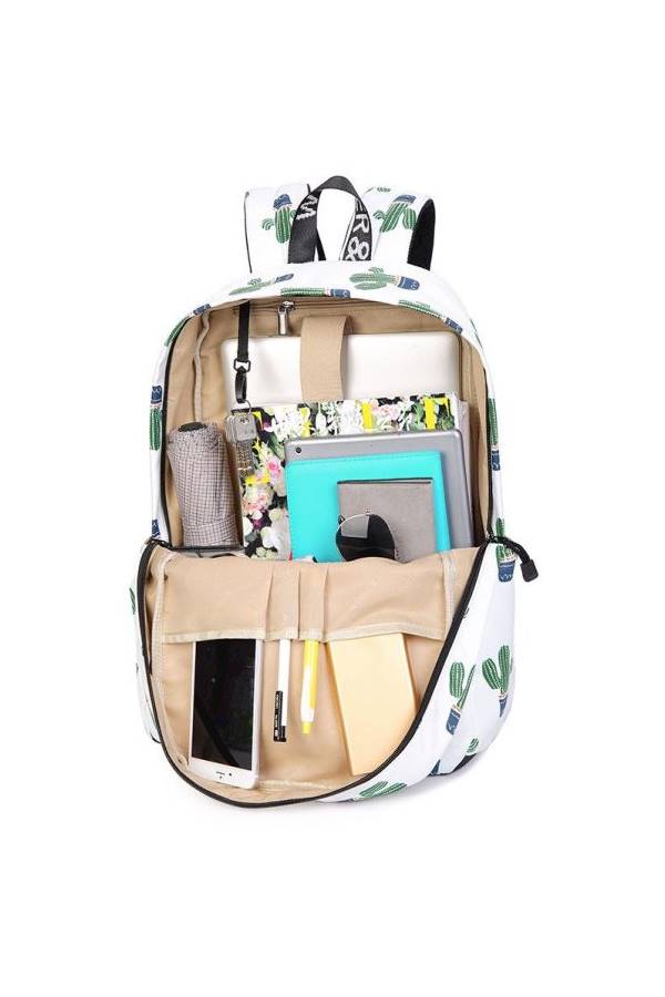 Cactus Printed Backpack White/Green/Blue - Image 4