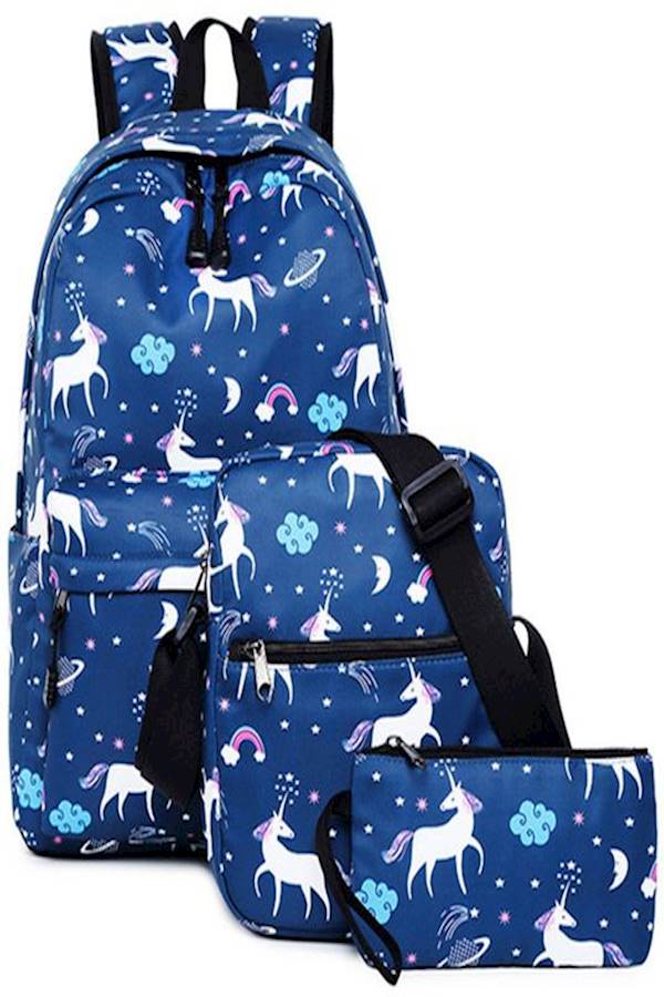 3Piece Women Printed Unicorn School Backpack Multi Color  - Image 1