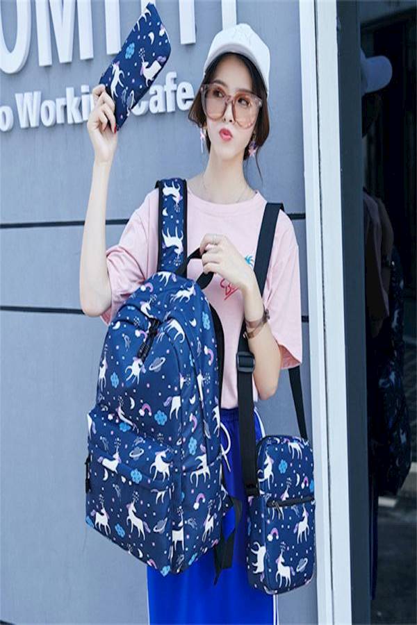 3Piece Women Printed Unicorn School Backpack Multi Color  - Image 2