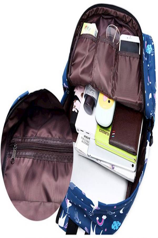 3Piece Women Printed Unicorn School Backpack Multi Color  - Image 3