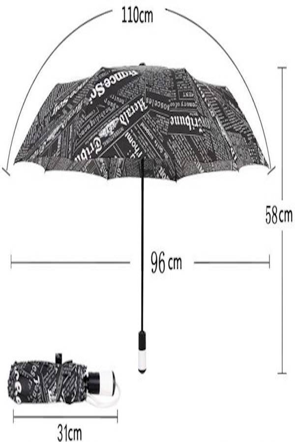 شمسية بثلاث طيات بنمط جريدة أسود/ أبيض