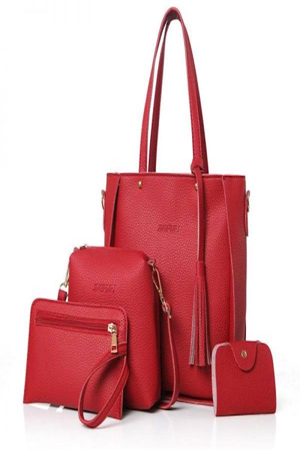 Yogodlns - 4-Piece Leather Handbag Set Red - Image 1