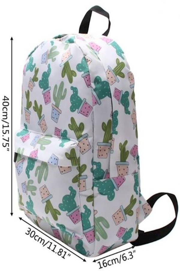 Generic - Cactus Printed School Backpack White/Green/Pink - Image 1