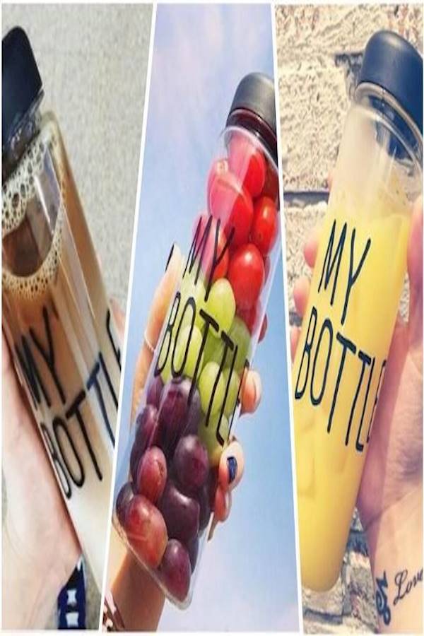 Quote Printed Water Bottle With Bag Black/Clear/Beige 19.5x6.5cm