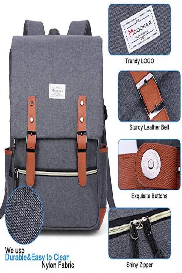 Modoker Anti Theft Laptops Backpack With USB Charging Port Grey - Image 4