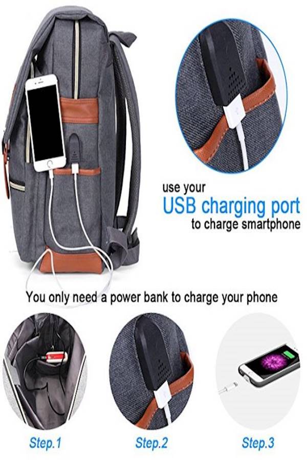 Modoker Anti Theft Laptops Backpack With USB Charging Port Grey - Image 5