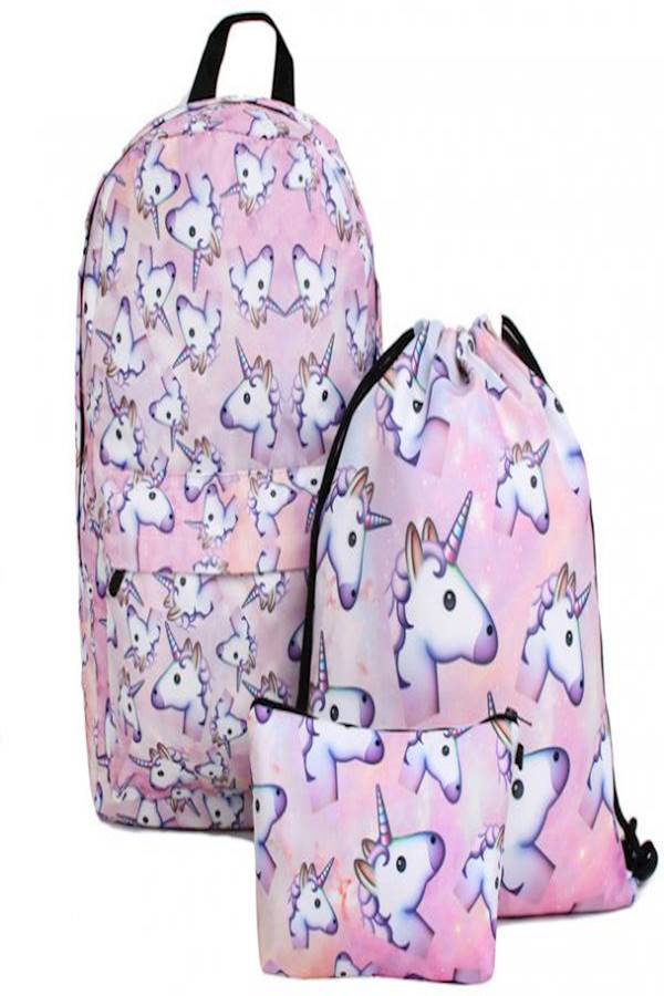 Generic - 3Piece Women Printed Unicorn Bagpack Multi Color - Image 1