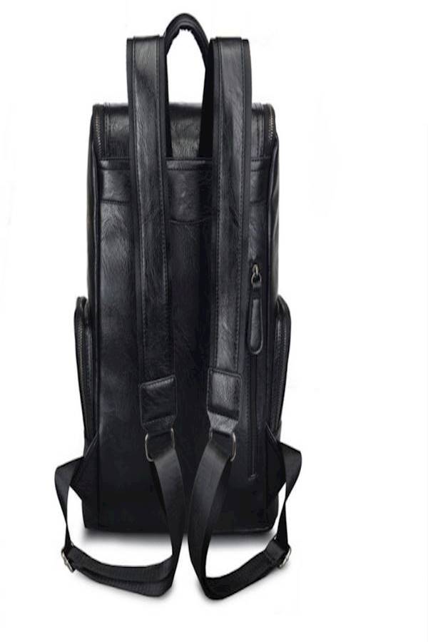 حقيبة ظهر للرجال مصنوعة من الجلد ومزودة بحزامين كتف أسود - Image 2