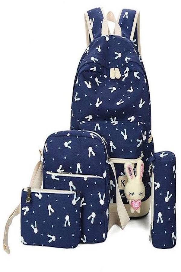 Navy Print Bunny Bagpack Set For Girls Blue