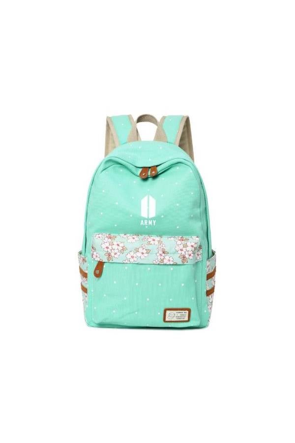 Printed School Backpack Green/White/Brown - Image 2