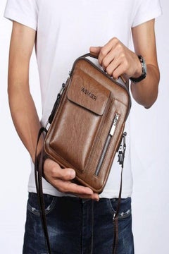 WEIXIER Leather Messenger Bag Brown  - Image 2