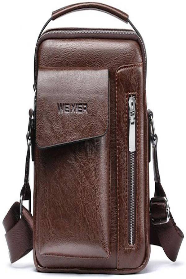 WEIXIER Leather Messenger Bag Brown  - Image 4