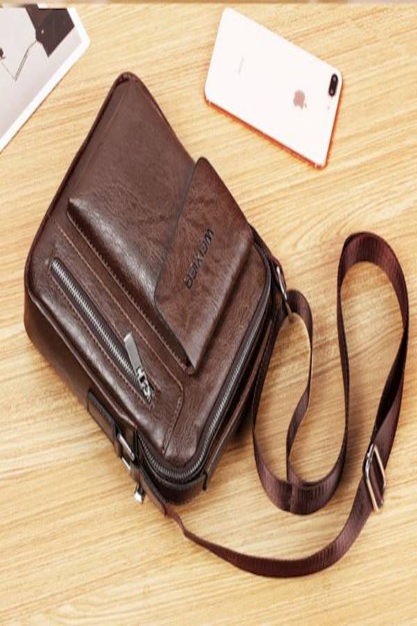 WEIXIER Leather Messenger Bag Brown  - Image 5