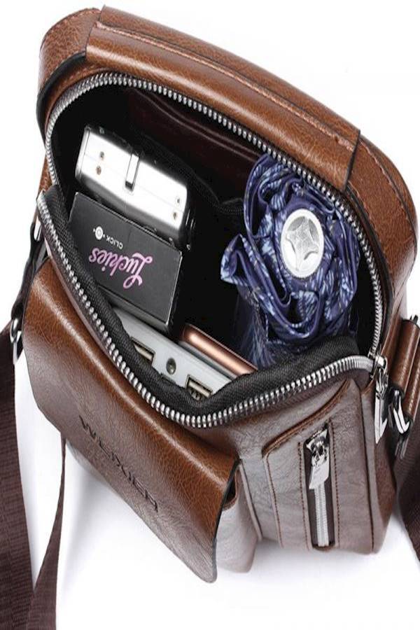 WEIXIER Leather Messenger Bag Brown  - Image 3