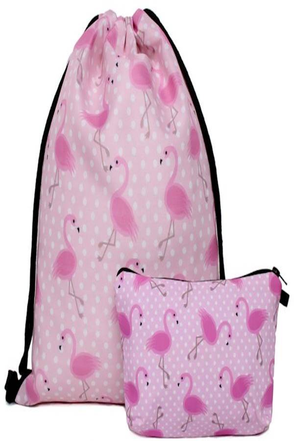 3-Piece Flamingo Printed Backpack Set Pink - Image 3