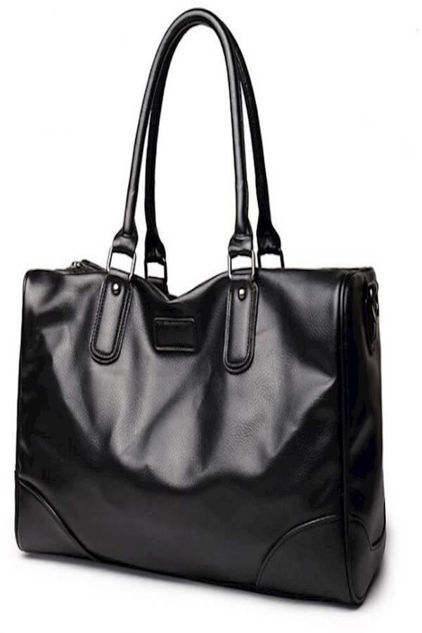 حقيبة دافل من الجلد أسود - Image 2