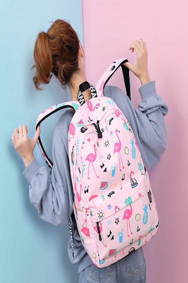 Generic - Flamingo Printed School Bags For Teenage Girls Multi Color - Image 1
