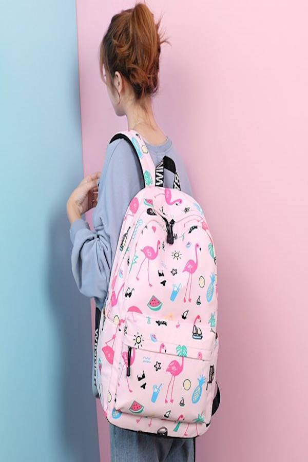 Generic - Flamingo Printed School Bags For Teenage Girls Multi Color - Image 1