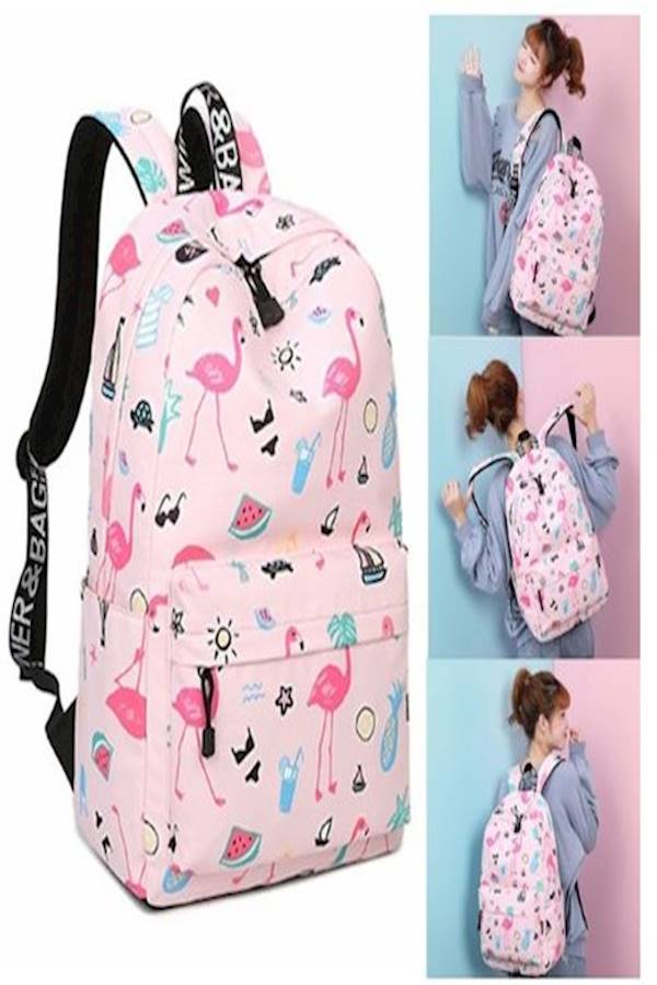 Generic - Flamingo Printed School Bags For Teenage Girls Multi Color - Image 1