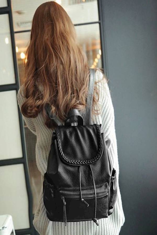 Stylish Women's Leather Backpack Black  - Image 4