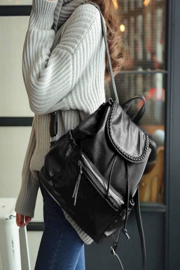 Stylish Women's Leather Backpack Black  - Image 5