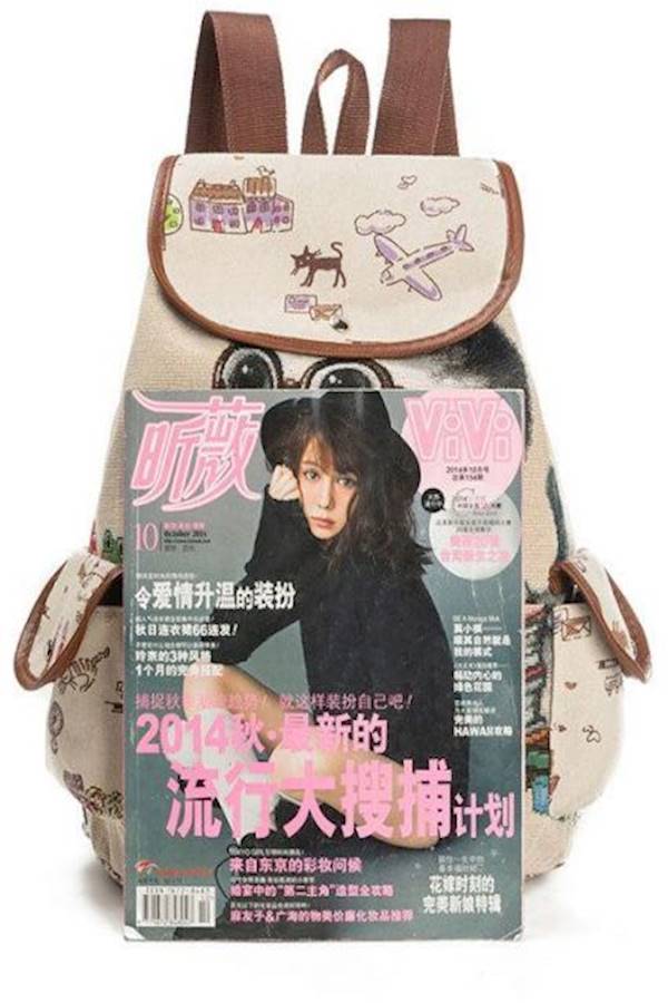 Cat Designed Backpack Beige/Black/Brown  - Image 3