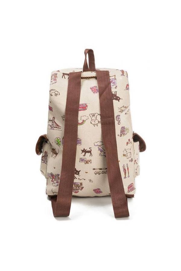 Cat Designed Backpack Beige/Black/Brown  - Image 4