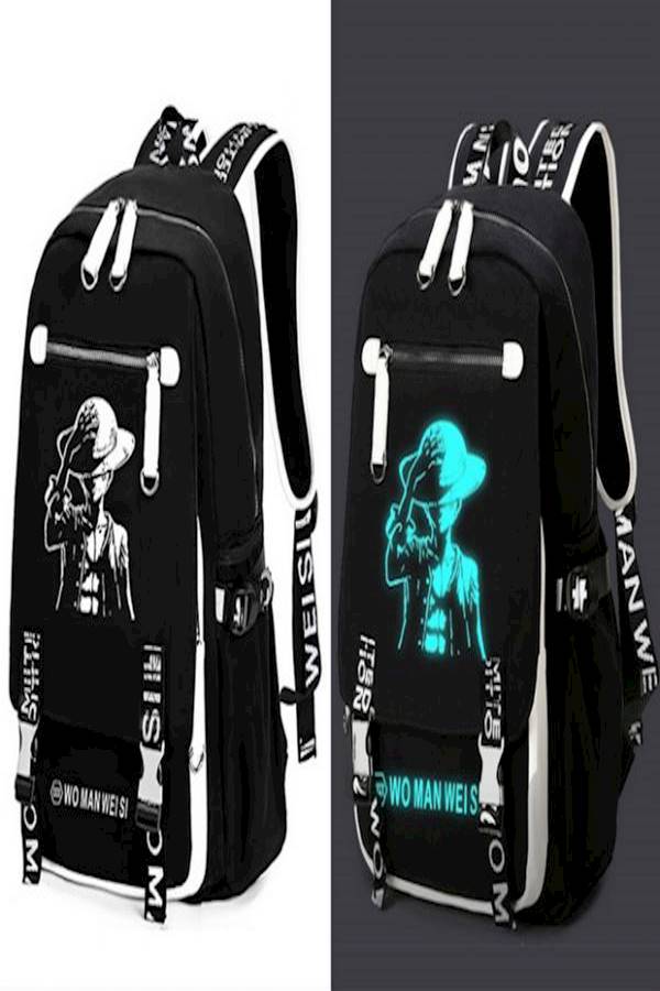 Rechargable Printed Backpack Black/White/Blue - Image 2