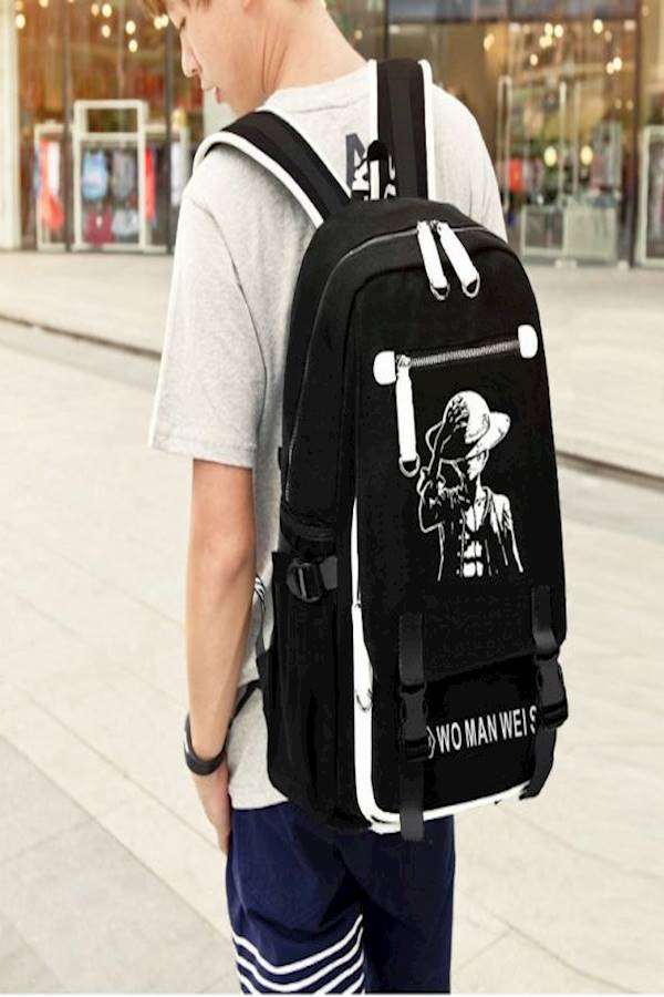 Rechargable Printed Backpack Black/White/Blue - Image 3