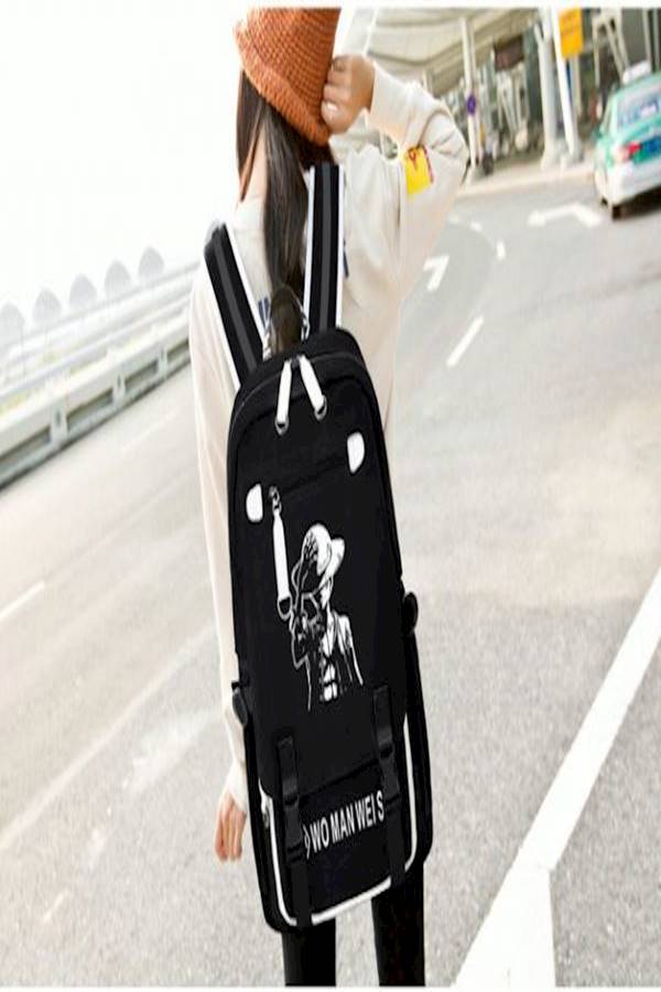 Rechargable Printed Backpack Black/White/Blue - Image 4