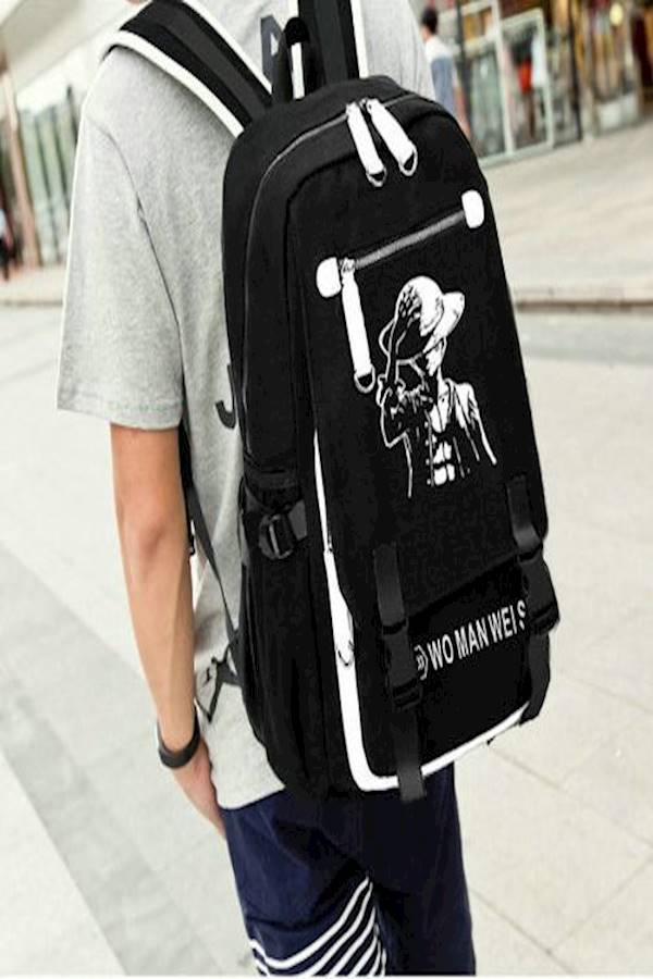 Rechargable Printed Backpack Black/White/Blue - Image 5