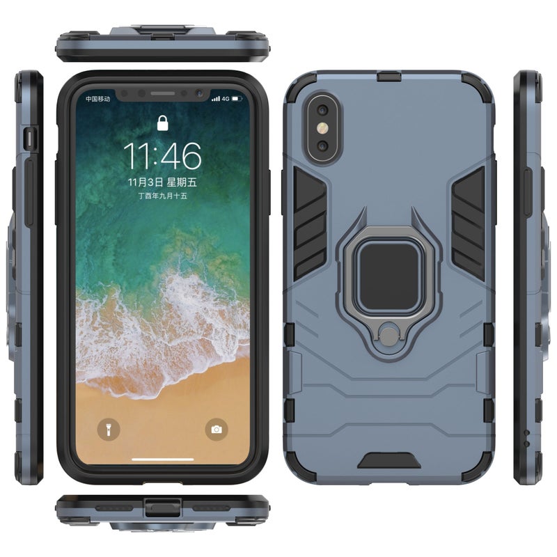 Generic - Anti-Fall Ring Bracket Full Package Armor Phone Case Cover For Apple iPhone Xr Blue - Image 1