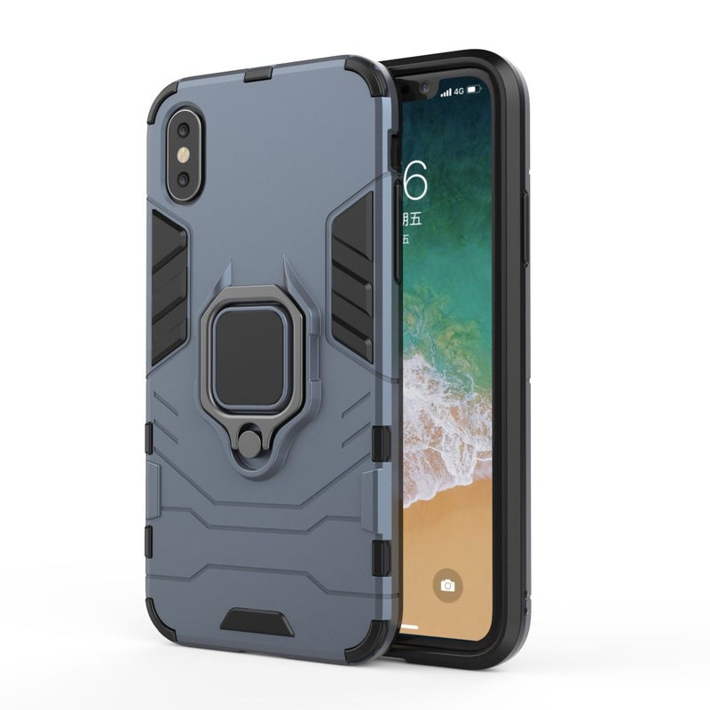 Generic - Anti-Fall Ring Bracket Full Package Armor Phone Case Cover For Apple iPhone Xs Max Blue - Image 1