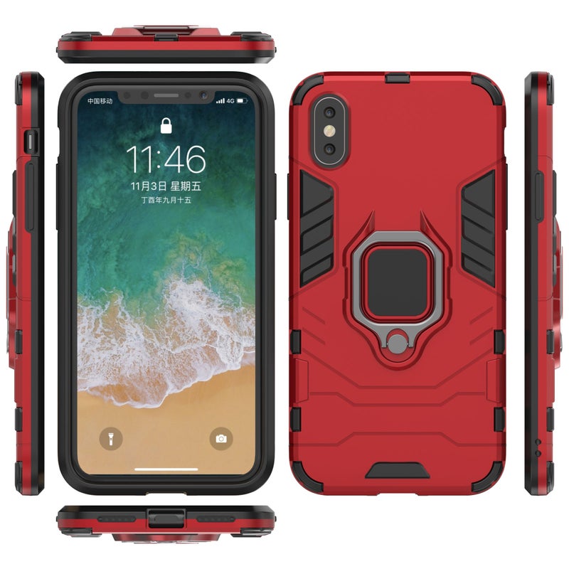 Generic - Anti-Fall Ring Bracket Full Package Armor Phone Case Cover For Apple iPhone Xr Red - Image 1