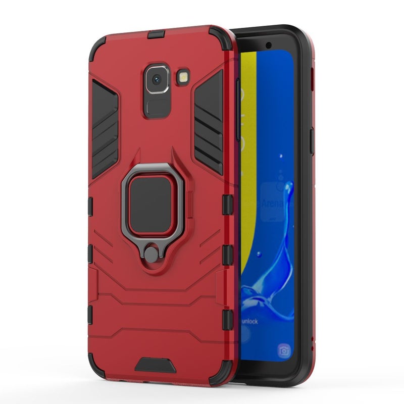 Anti-Fall Ring Bracket Full Package Armor Phone Case Cover For Samsung Galaxy J6 Prime 2018 Red  - Image 3