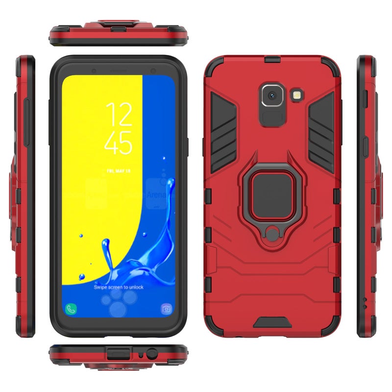 Anti-Fall Ring Bracket Full Package Armor Phone Case Cover For Samsung Galaxy J6 Prime 2018 Red  - Image 2