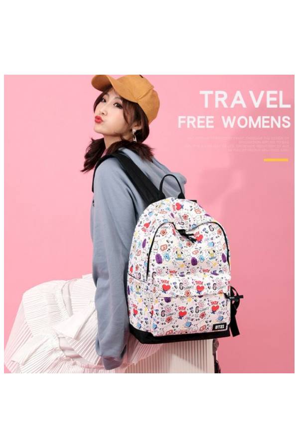 Canvas Cartoon Printed Backpack White/Pirple/Red  - Image 3