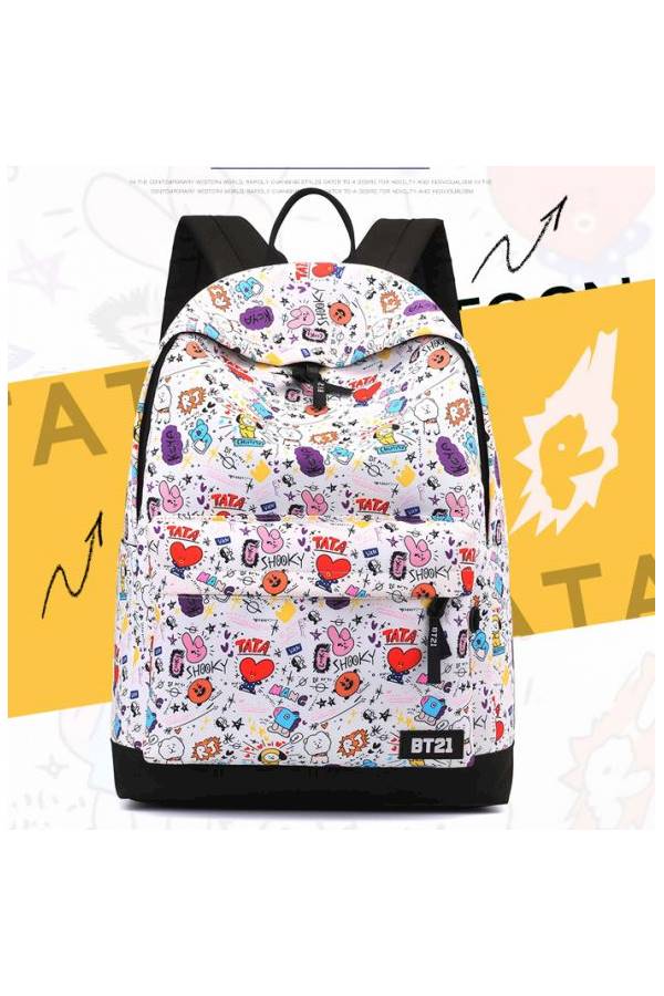 Canvas Cartoon Printed Backpack White/Pirple/Red  - Image 4
