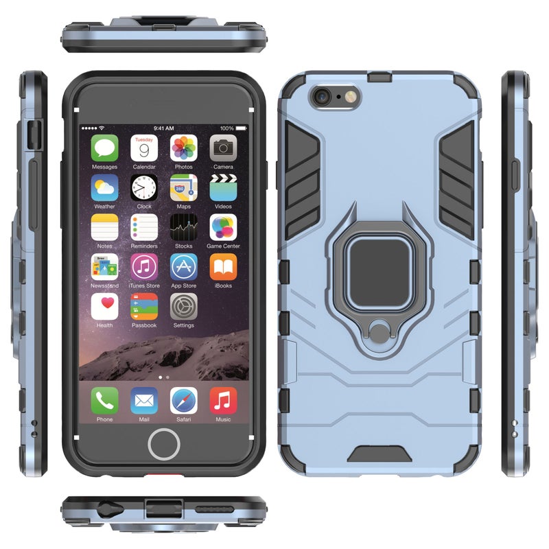 Generic - Anti-Fall Ring Bracket Full Package Armor Phone Case Cover For Apple iPhone 8 Plus Blue - Image 1
