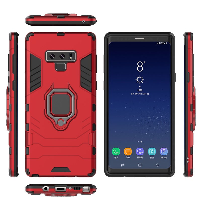 Anti-Fall Ring Bracket Full Package Armor Phone Case Cover For Samsung Galaxy Note 9 Red - Image 3