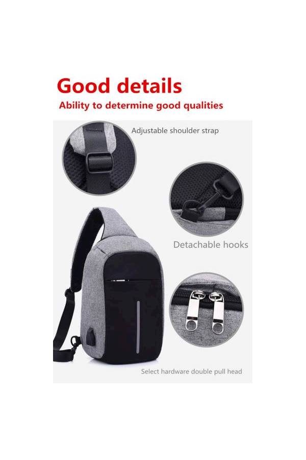 حقيبة مضادة للسرقة مزودة بشاحن USB أسود - Image 2