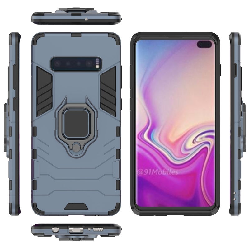 Anti-Fall Ring Bracket Full Package Armor Phone Case Cover For Samsung Galaxy S10 Blue  - Image 2
