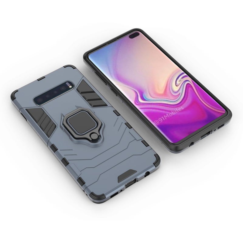 Anti-Fall Ring Bracket Full Package Armor Phone Case Cover For Samsung Galaxy S10 Blue  - Image 4
