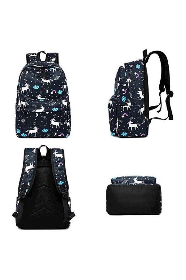 3-Piece Unicorn Printed Backpack Set Blue/White - Image 4