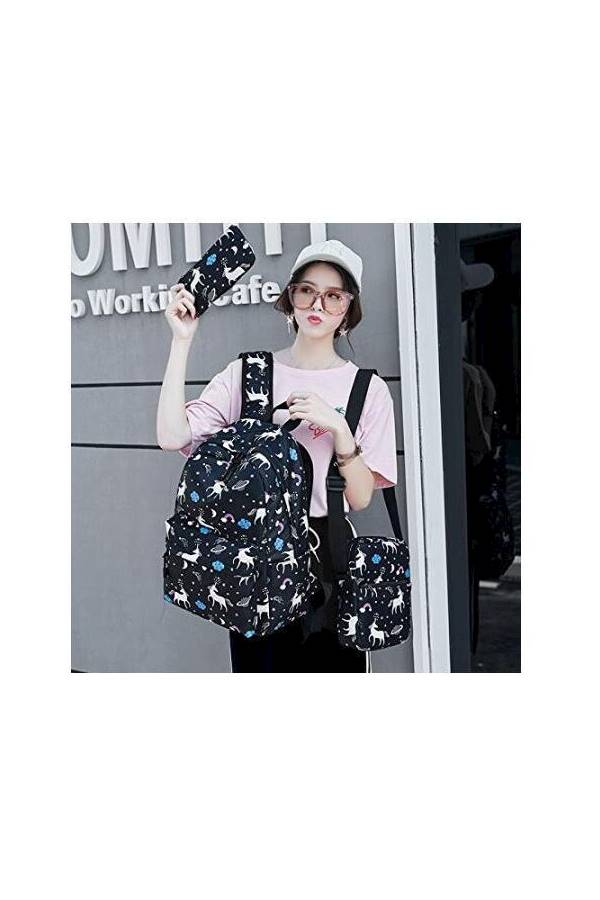 3-Piece Unicorn Printed Backpack Set Blue/White - Image 5