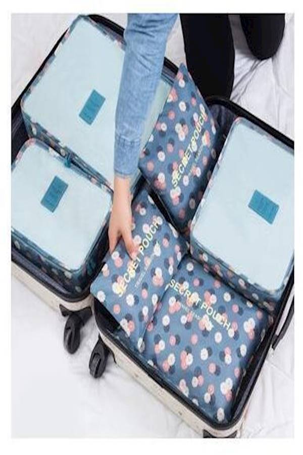 6-Piece Travel Packing Pouch Set Blue/Pink/Beige