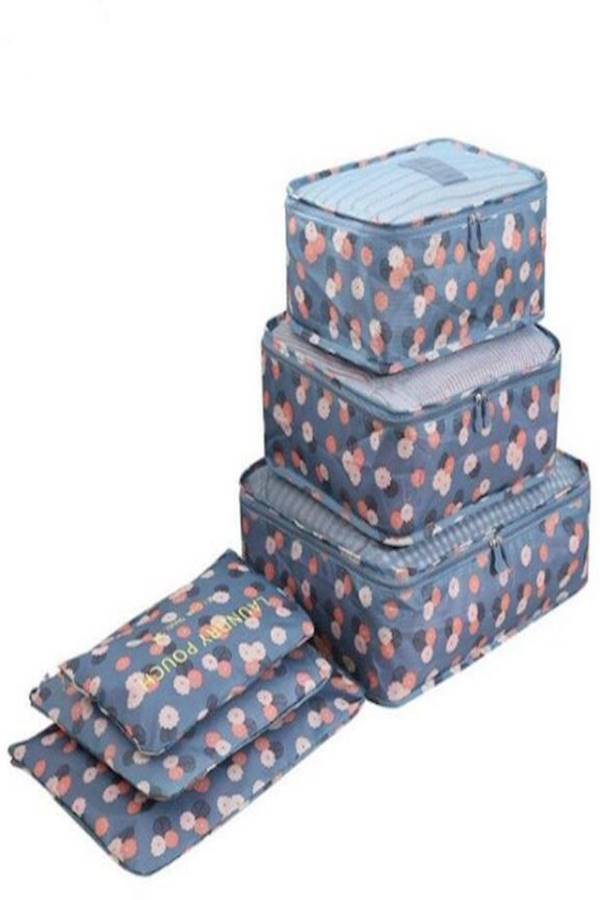 6-Piece Travel Packing Pouch Set Blue/Pink/Beige